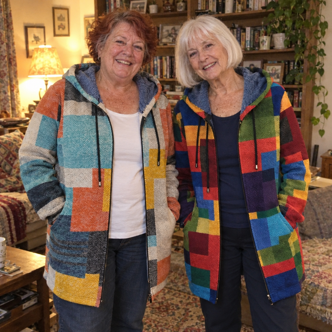 AI-generated illustrative cardigan styling scene 7; fictional models.