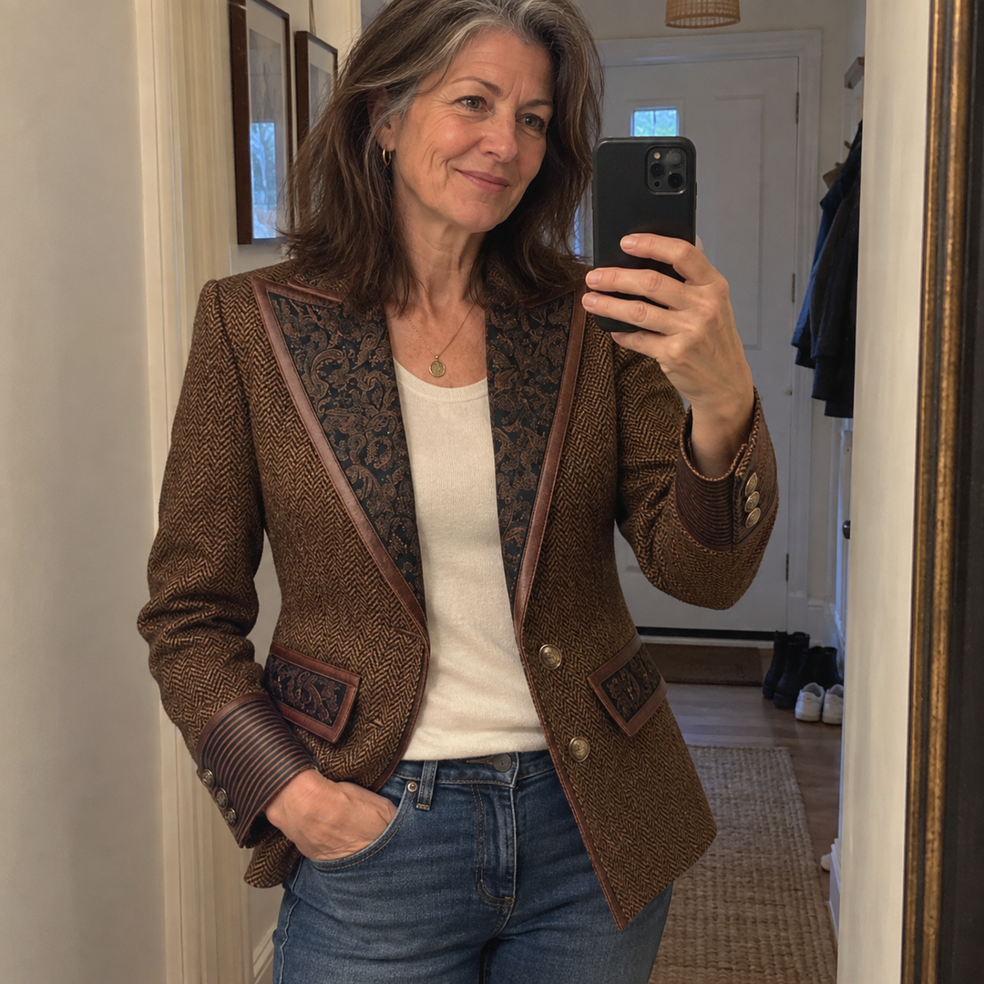 AI-generated illustrative blazer styling scene 2; fictional models.