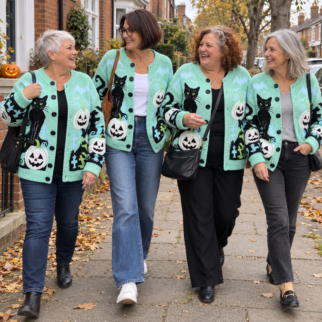 AI-generated illustrative Halloween cardigan scene 1
