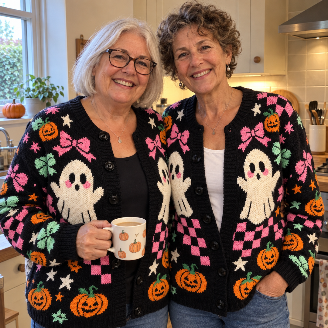 AI-generated illustrative Halloween cardigan scene 2