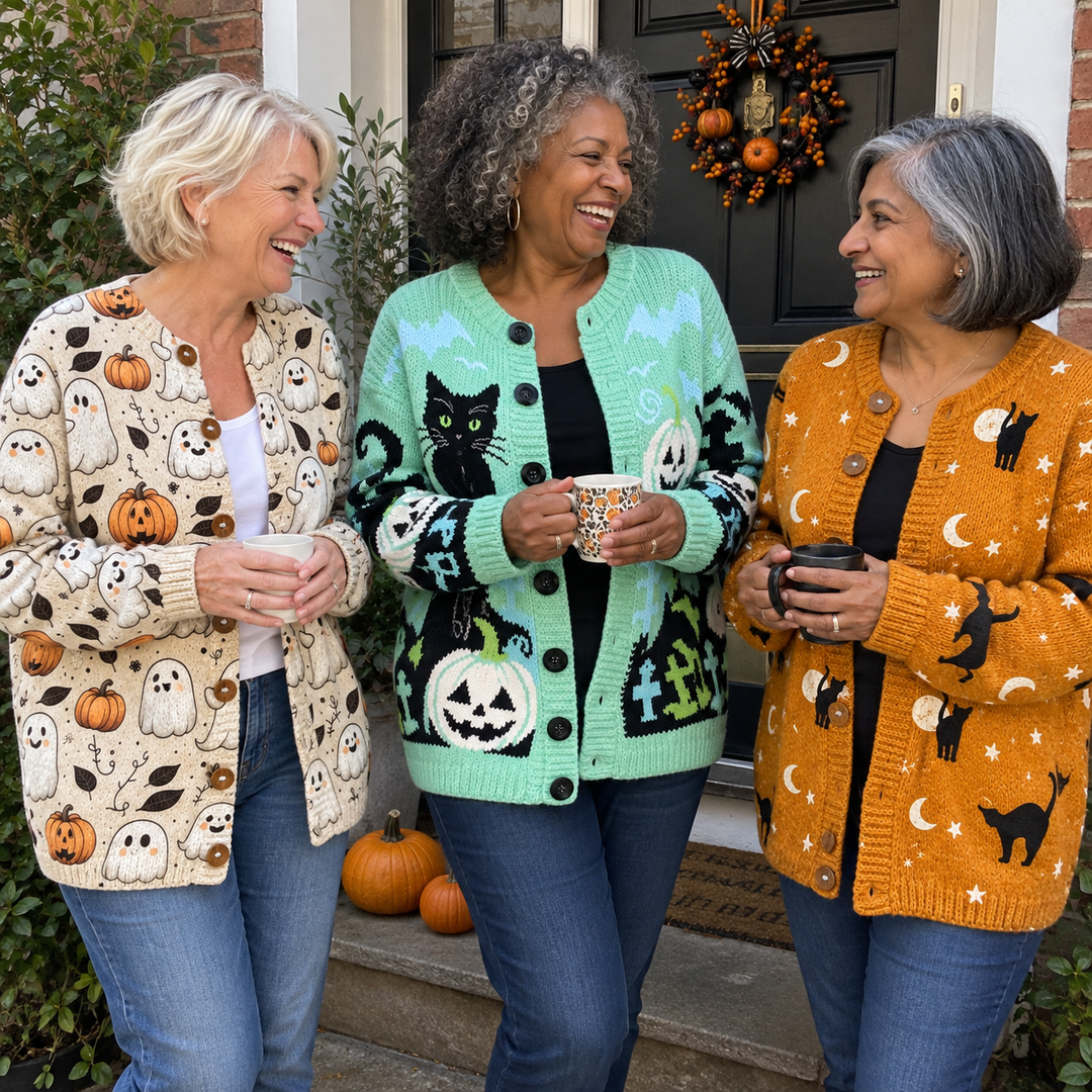 AI-generated illustrative Halloween cardigan scene 3