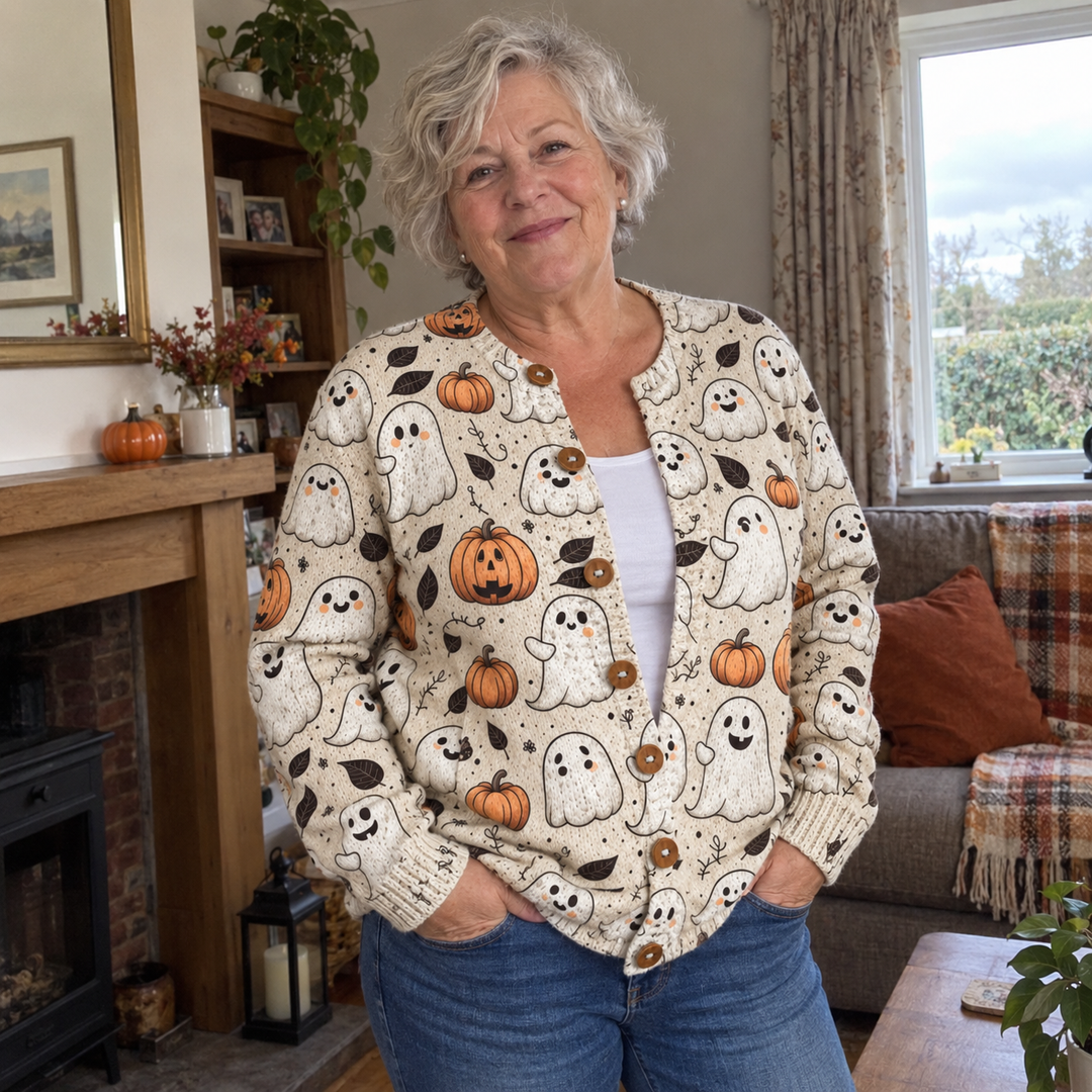 AI-generated illustrative Halloween cardigan scene 4