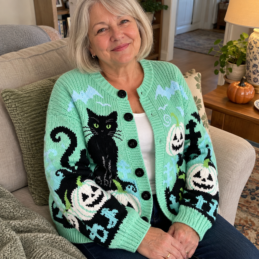 AI-generated illustrative Halloween cardigan scene 6