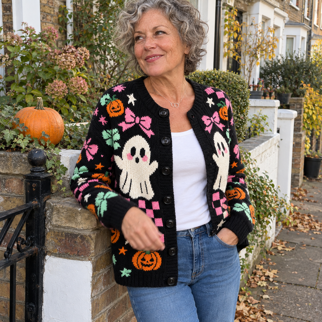 AI-generated illustrative Halloween cardigan scene 7