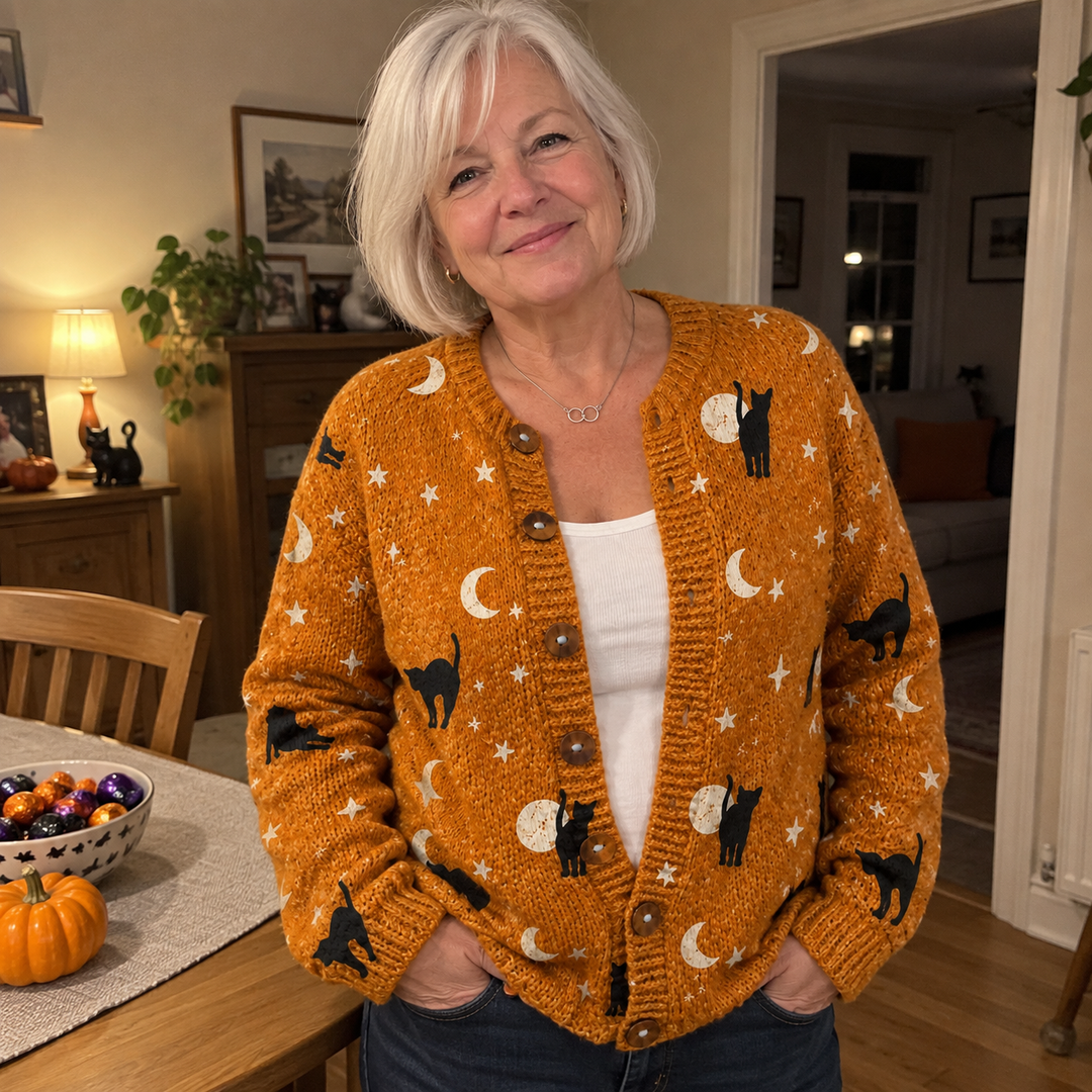 AI-generated illustrative Halloween cardigan scene 8